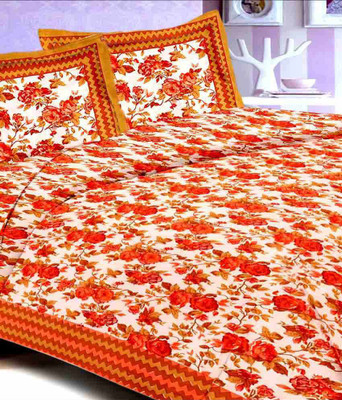 Unique Choice 120 TC Cotton Double Printed Flat Bedsheet(Pack of 1, Orange)