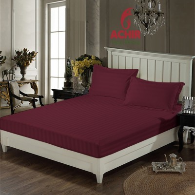 ACHIR 300 TC Cotton King Striped Fitted (Elastic) Bedsheet(Pack of 1, Maroon)