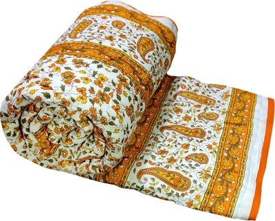 KUBER INDUSTRIES Floral Single Quilt for  Mild Winter(Cotton, Orange)