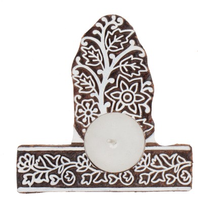 Multani Blocks Hand-Carved Block Tea-Light Holder-Decorative Candle Holder Handmade Home Décor Wooden 1 - Cup Tealight Holder(White, Pack of 1)