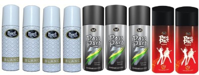 MONET 4 BLANC , 3 PASSPORT BLACK , 2 ROCKSTAR DEODORANT,40 ML EACH,PACK OF 9 Deodorant Spray  -  For Men & Women(360 ml, Pack of 9)