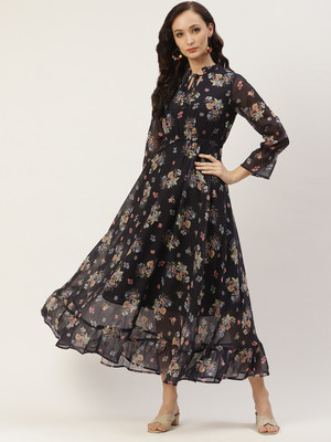 Deewa Women A-line Multicolor Maxi/Full Length Dress