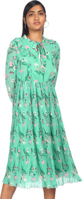 FLYING MACHINE Women Fit and Flare Green Knee Length Dress