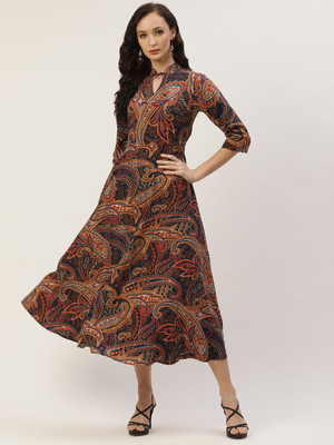 Deewa Women A-line Multicolor Midi/Calf Length Dress