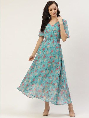 Deewa Women A-line Multicolor Maxi/Full Length Dress