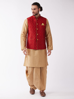 VASTRAMAY Men Kurta Dhoti Pant Ethnic Jacket Set