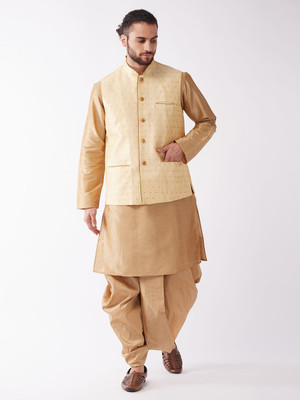VASTRAMAY Men Kurta Dhoti Pant Ethnic Jacket Set