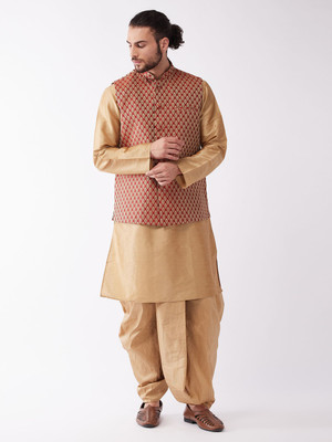 VASTRAMAY Men Kurta Dhoti Pant Ethnic Jacket Set
