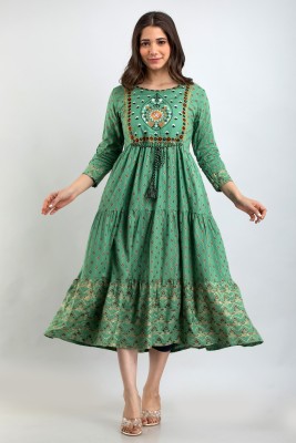 RKF TRENDS Women Embroidered Anarkali Kurta(Green)