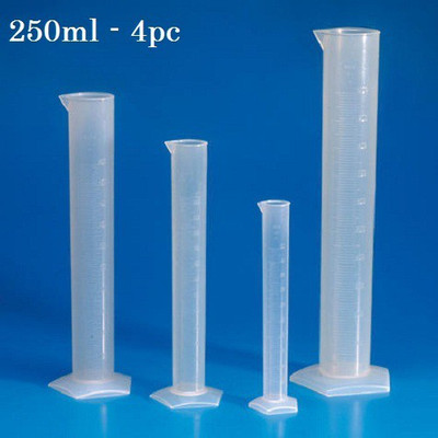 Comet Polypropylene Measuring Cylinder,250ml, Pack of 4 PP (Polypropylene) Graduated Cylinder(250 ml)