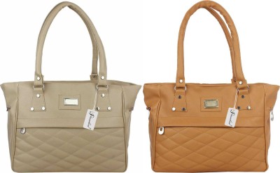 LAVITRA Women Beige, Tan Hand-held Bag(Pack of: 2)