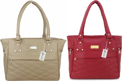 Flamebird Women Beige, Maroon Hand-held Bag(Pack of: 2)