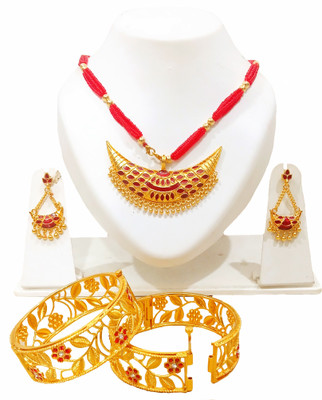 balaji gold Copper Gold-plated Red Jewellery Set(Pack of 1)
