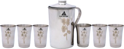 Tactware Laser Print High Quality Stainless Steel ( 2 LTR Jug + 6 GLASS ) Jug Glass Set(Stainless Steel)