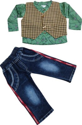 PK Collection Boys Party(Festive) Shirt Jeans(green)