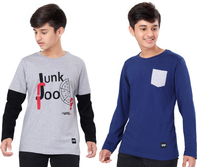 UNOSEVEN Boys Graphic Print Pure Cotton Regular T Shirt(Multicolor, Pack of 2)