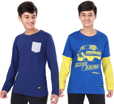 UNOSEVEN Boys Graphic Print Pure Cotton Regular T Shirt(Multicolor, Pack of 2)