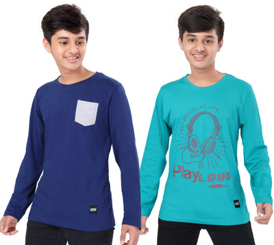 UNOSEVEN Boys Graphic Print Pure Cotton Regular T Shirt(Multicolor, Pack of 2)