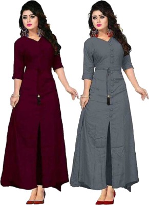 Mirosha fashion Women Solid A-line Kurta(Maroon, Grey)