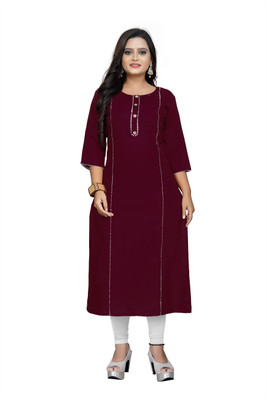 nejadhari tax Women Solid A-line Kurta(Purple)