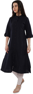 Soulful Threads Women Solid A-line Kurta(Dark Blue)