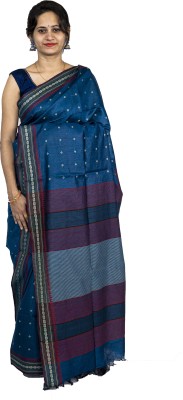 tribes india Printed Handloom Tussar Silk Saree(Dark Blue)