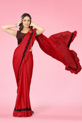 sareel Embellished Bollywood Lycra Blend Saree(Red)