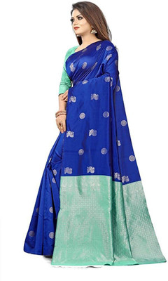 Ashopalav Sarees Woven Banarasi Silk Blend Saree(Green, Blue)