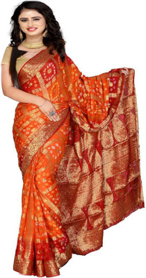 Stylish Sarees Self Design, Printed, Woven Bandhani Jacquard, Art Silk Saree(Maroon, Orange)