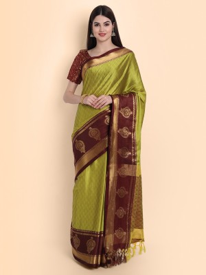 Wamsi Self Design Dharmavaram Cotton Silk Saree(Yellow)