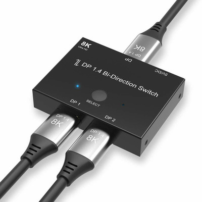 microware DisplayPort 8K DP 1.4 Switch Bi-Direction 8K@30Hz 4K@120Hz Splitter Converter for Multiple Source and displays.… Media Streaming Device(Black)