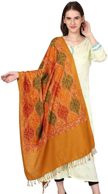 Braid N Cord Polyester Wool Blend Embroidered Women Shawl(Multicolor)