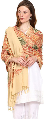 Braid N Cord Polyester Wool Blend Embroidered Women Shawl(Beige)