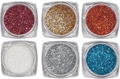 EverGlam Shimmer Glitter Eye Shadow Glitter Powder Set Nail,Face & Eye Pack of-6_aqm-6(Multicolor)