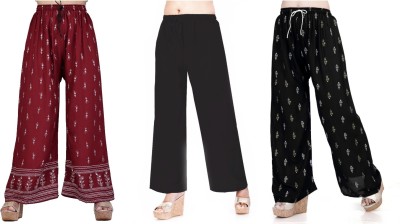 AREEBA COLLECTION Flared, Regular Fit, Relaxed, Tapered Women Maroon, Black, Black Trousers