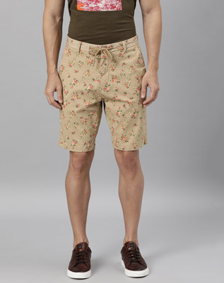 RARE RABBIT Floral Print Men Beige Regular Shorts