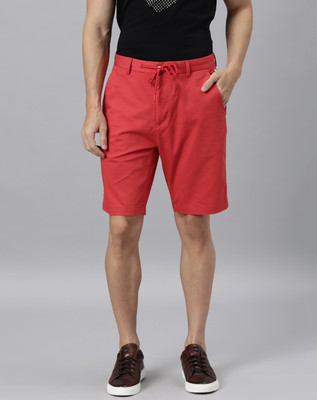 RARE RABBIT Solid Men Red Regular Shorts