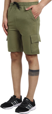 JUGULAR Solid Men Dark Green Basic Shorts