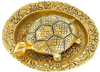 Shubh Traders Metal Tortoise with Plate Decorative Showpiece  -  6 cm(Metal, Gold)
