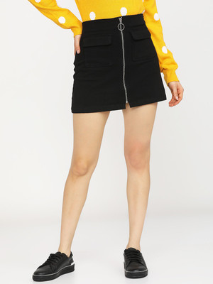 Tokyo Talkies Solid Women A-line Black Skirt