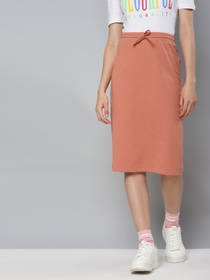 SASSAFRAS Solid Women Straight Orange Skirt