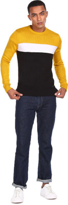 FLYING MACHINE Colorblock Round Neck Casual Men Multicolor Sweater