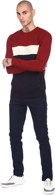 FLYING MACHINE Colorblock Round Neck Casual Men Multicolor Sweater
