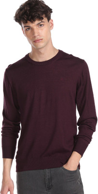 ARROW Solid Round Neck Casual Men Red Sweater