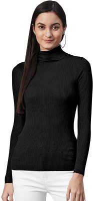 Talgo Self Design High Neck Casual Women Black Sweater