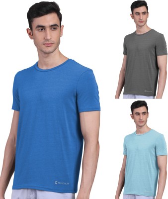 FREECULTR Solid Men Round Neck Light Blue, Blue, Grey T-Shirt