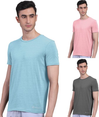 FREECULTR Solid Men Round Neck Light Blue, Pink, Grey T-Shirt