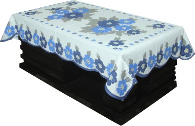 KUBER INDUSTRIES Self Design 4 Seater Table Cover(Blue1, White1, Cotton)