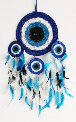 Synlark Ring Handmade Beaded Feather Dream Catcher for Wall Hanging, Home, Office Feather Dream Catcher(22 inch, Blue, White)