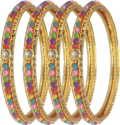 Jewels Kafe Brass Pearl Gold-plated Bangle Set(Pack of 4)